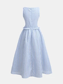 SHEIN Serisse Kids 少女纯色象牙色蕾丝面料蝴蝶结装饰领无袖优雅连衣裙毕业礼服，白色连衣裙，夏季连衣裙 - 杏色 - 查看 8