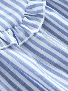 SHEIN Serisse Kids 少女纯色象牙色蕾丝面料蝴蝶结装饰领无袖优雅连衣裙毕业礼服，白色连衣裙，夏季连衣裙 - 杏色 - 查看 4