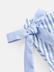 SHEIN Serisse Kids 少女纯色象牙色蕾丝面料蝴蝶结装饰领无袖优雅连衣裙毕业礼服，白色连衣裙，夏季连衣裙 - 杏色 - 查看 3