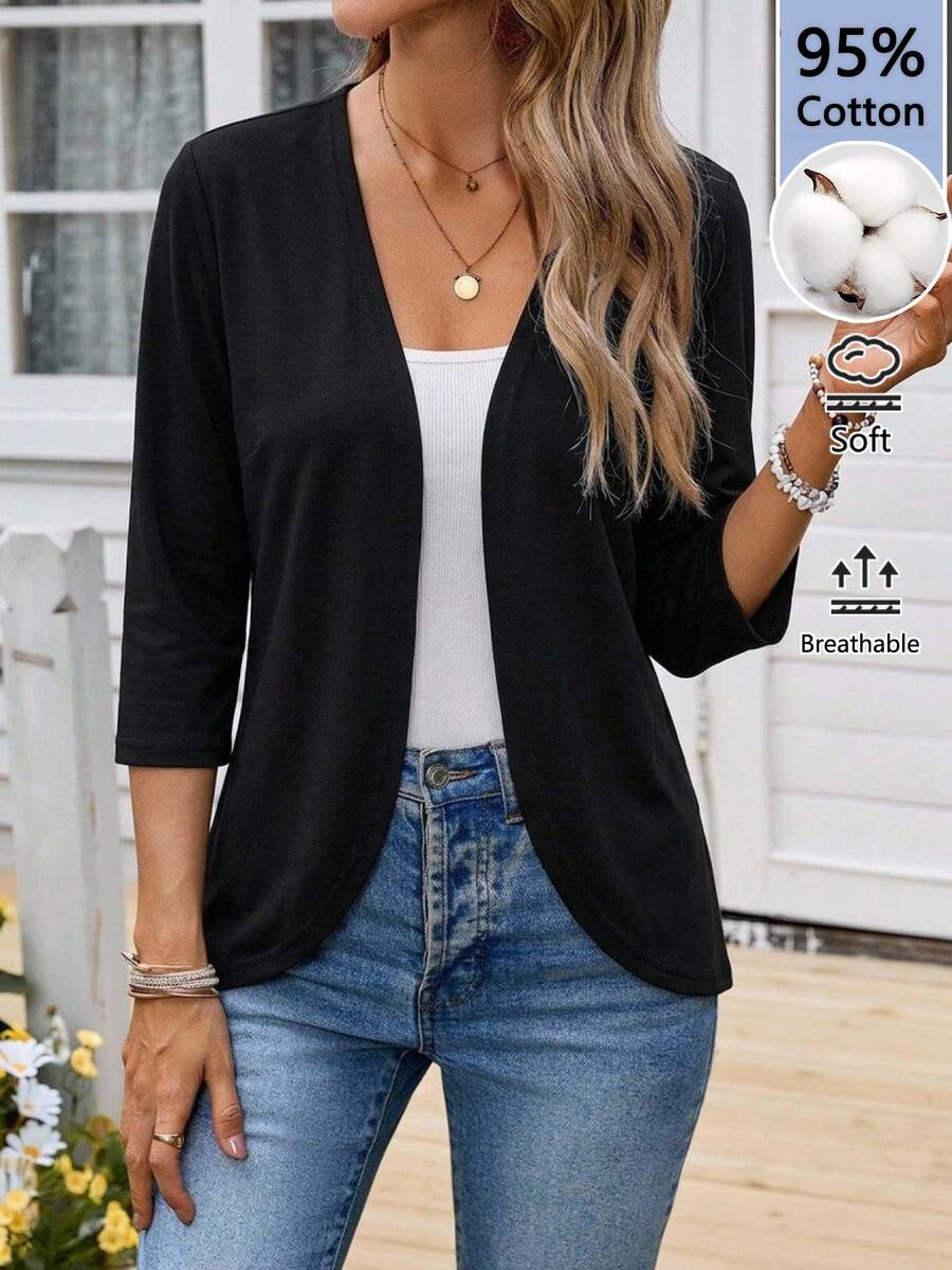 EMERY ROSE Women's 95% Cotton Black Jacket, Minimalist Fashion, Suitable For Business Casual Occasions - Black - View 1