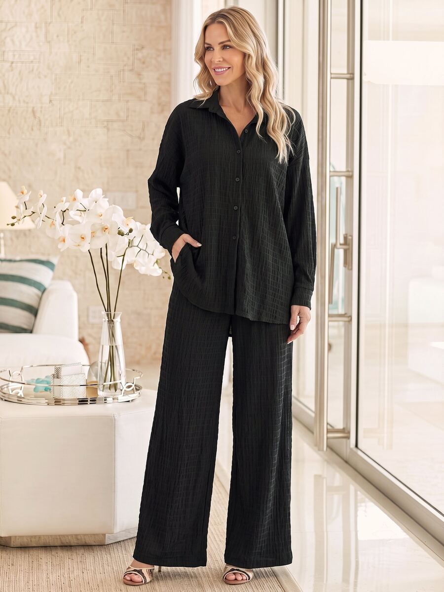 EMERY ROSE Framsida Knappar Enkel Enkel Tvådelad Outfit - Svart - Visa 1