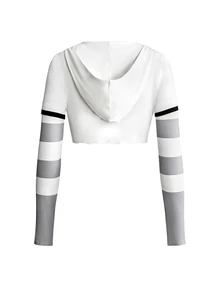 ROMWE Street Life Women's 2 In 1 Streetwear Hooded Black White Grey Distressed Hem Versatile Personalized Fashion Sporty - White - View 1