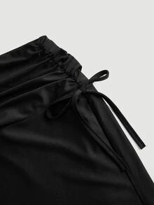 SHEIN MOD Women's High Waisted Side Drawstring Waist With Pleated Hem And Mermaid Hemline Long Black Skirt - Black - View 4