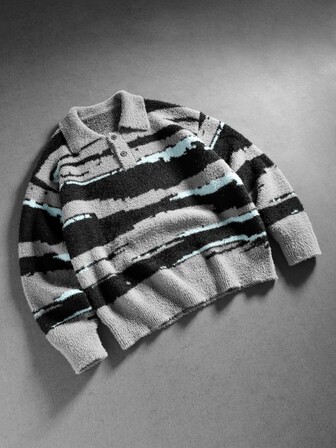 Street Life Men Graphic Pattern Polo Neck Sweater