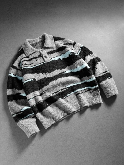 Street Life Suéter de cuello polo con estampado gráfico para hombres