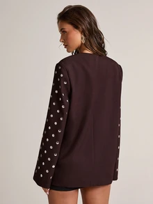 SHEIN BAE Women's Studded Decor Fashion Versatile Commute & Travel Blazer - Brown - View 2