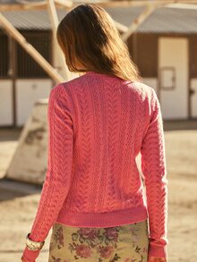 WESTFADE Cardigan Rajut Pointelle Lengan Panjang dengan Kancing Depan, Musim Gugur, Gaya Barat, Pedesaan, Gadis Koboi, Musim Dingin, Rodeo, Kembali ke Sekolah, Musim Gugur/Musim Dingin 2026 - Merah - View 3