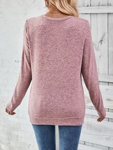 EMERY ROSE Button Detail Ruched Side Tee Fall Cloth For Women - Pink - View 2