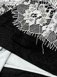 IslaSuriya Lace Graphic Minimalist Off Shoulder Long Sleeve T-Shirt, Gift For Friends - Black - View 4