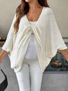 SHEIN Fall Clothes Bat Wing Sleeve Front Twist Detail Solid Color Maternity Sweater Winter - Apricot - View 8