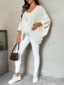 SHEIN Fall Clothes Bat Wing Sleeve Front Twist Detail Solid Color Maternity Sweater Winter - Apricot - View 2