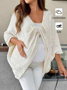 SHEIN Fall Clothes Bat Wing Sleeve Front Twist Detail Solid Color Maternity Sweater Winter - Apricot - View 6