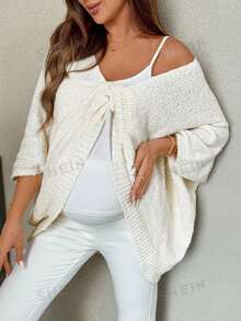 SHEIN Fall Clothes Bat Wing Sleeve Front Twist Detail Solid Color Maternity Sweater Winter - Apricot - View 4