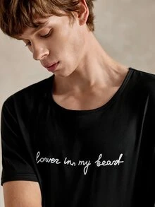 EverLounge Men's Letter Printed Short Sleeve T-Shirt & Plaid Printed Sleep Shorts Home Suit - Black - View 6