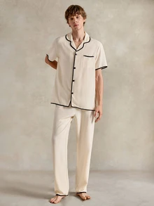 EverLounge CoupledUp Apricot Bubble Collar Cardigan Short Sleeve Pajama Set For Men - Apricot - View 3