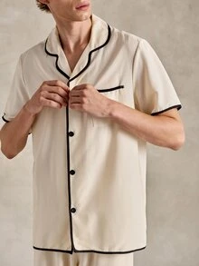 EverLounge CoupledUp Apricot Bubble Collar Cardigan Short Sleeve Pajama Set For Men - Apricot - View 7