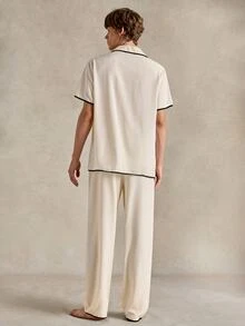 EverLounge CoupledUp Apricot Bubble Collar Cardigan Short Sleeve Pajama Set For Men - Apricot - View 2