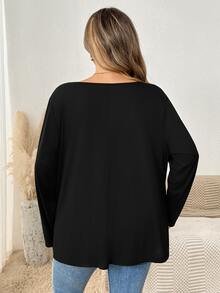 SHEIN CURVE+ Women's Plus Size Solid Color V-Neck Loose Tank Top, Autumn Fall - Black - View 2