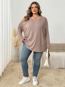 SHEIN CURVE+ Casual Simple Solid Color Plus Size Women's T-Shirt, Suitable For Spring And Summer Wear - Black - View 5