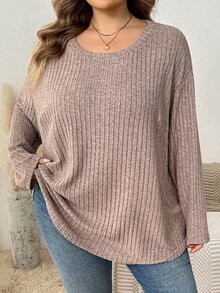SHEIN CURVE+ Casual Simple Solid Color Plus Size Women's T-Shirt, Suitable For Spring And Summer Wear - Black - View 3