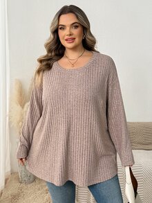 SHEIN CURVE+ Casual Simple Solid Color Plus Size Women's T-Shirt, Suitable For Spring And Summer Wear - Black - View 4
