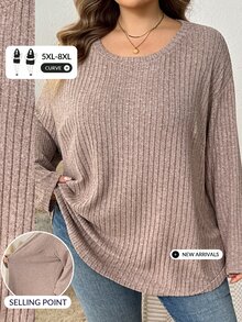 SHEIN CURVE+ Casual Simple Solid Color Plus Size Women's T-Shirt, Suitable For Spring And Summer Wear - Black - View 1