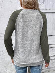 EMERY ROSE Women Contrast Color Round Neck Raglan Sleeve Long Sleeve Casual Sweatshirt, Autumn,Graduation,Teacher,Back To School Pullover Fall - Multicolor - View 2