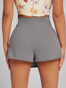 Hauture High Waist O-Ring Detail Wrap Skort - Grey - View 2