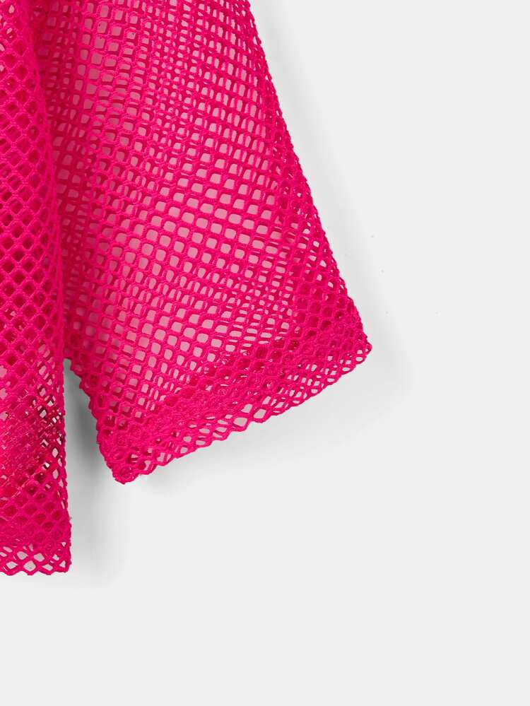 SHEIN ICON Solid Fishnet Mesh Summer Top - Hot Pink - View 5