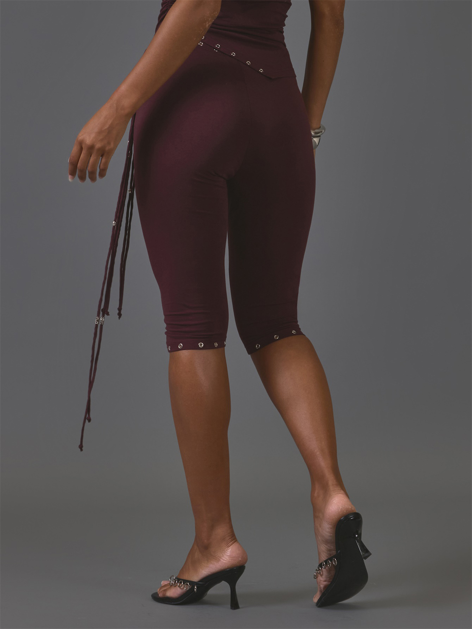 Burgandy Eyelet Detail Capri Trousers Winter Casual Day Outfit Comfy Outfit Cool