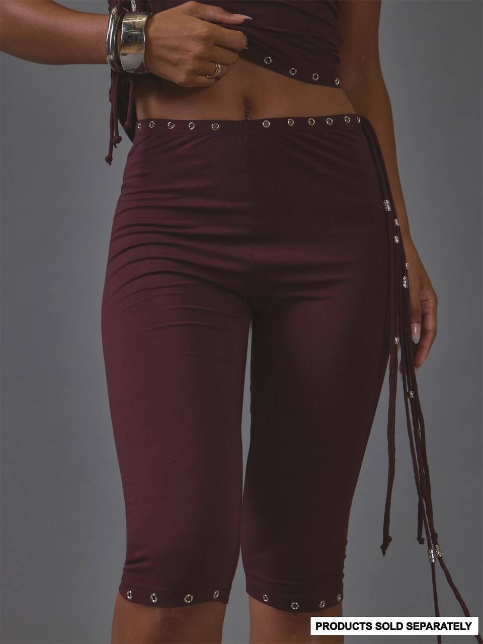 Burgandy Eyelet Detail Capri Trousers Winter Casual Day Outfit Comfy Outfit Cool
