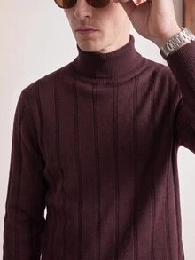 Calmiston Men's Cotton High Neck Long Sleeve Casual Versatile Sweater - Multicolor - View 3