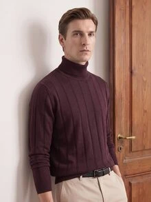 Calmiston Men's Cotton High Neck Long Sleeve Casual Versatile Sweater - Multicolor - View 4