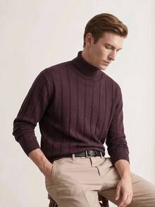 Calmiston Men's Cotton High Neck Long Sleeve Casual Versatile Sweater - Multicolor - View 5