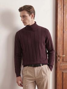 Calmiston Men's Cotton High Neck Long Sleeve Casual Versatile Sweater - Multicolor - View 1
