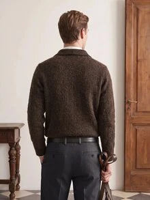 Manfinity CityGents 深棕色斑駁軟針織翻領毛衣 節日假期款 秋冬街頭風 冬季 - 咖啡棕 - 查看 2