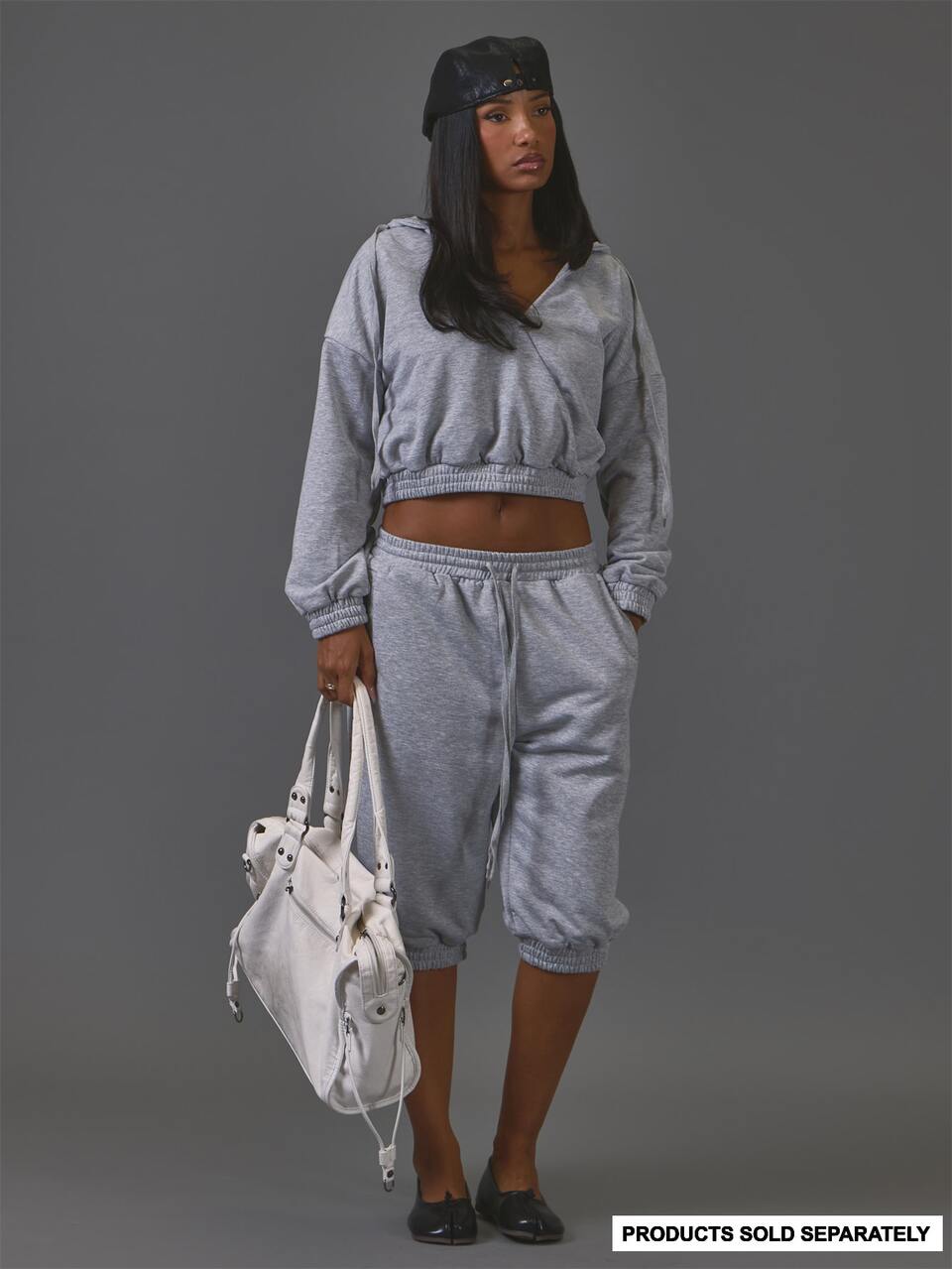 Grey Cross Over Open V Neck Long Sleeve Sweatshirt Winter Fall Autumn Casual Top Day Outfit Comfy Outfit Cool