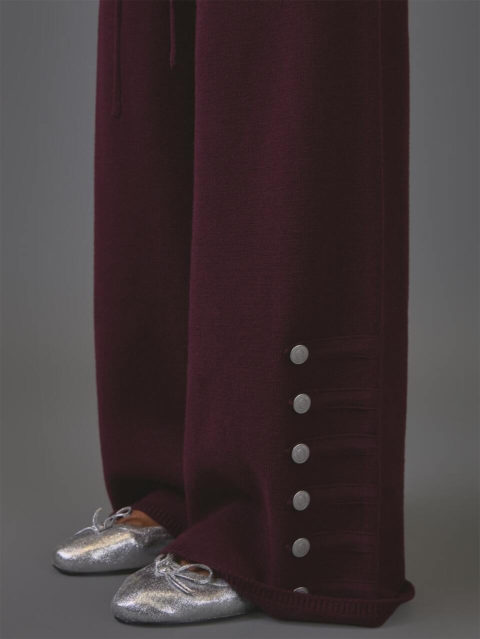 Burgandy Knit Silver Button Detail Straght Leg Pants Winter Casual Day Outfit Comfy Outfit Cool