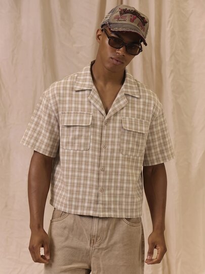 Musero Cropped Boxy Fit Button Up Shirt Double Patch Pocket Spring Summer Essentials