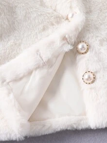 SHEIN Elladie kids Young Girl Elegant Faux Fur Pearl Button Decor Coat Fall Winter - White - View 5
