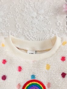 SHEIN 2件組女嬰公主風套頭上衣與長褲套裝，可愛杏色彩虹3D波點毛絨長袖圓領加厚款，秋冬冬季派對穿著，彈性下擺 - 彩色 - 查看 4