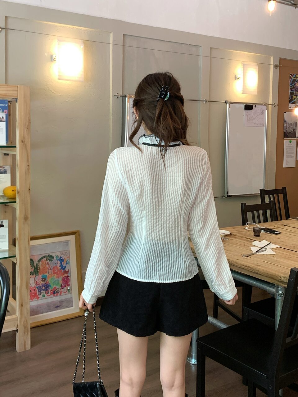 Women's Korean Style Elegant Ruffle Trim Long Sleeve Blouse, Spring/Summer