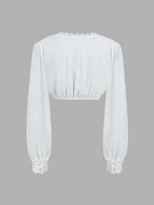 Fairmaia German Traditional Women's Lace Patchwork Cropped Top - White - View 3
