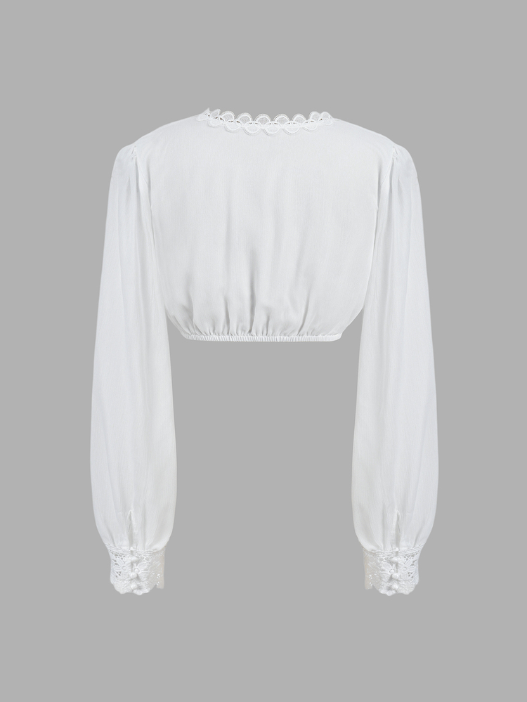 Fairmaia German Traditional Women's Lace Patchwork Cropped Top - White - View 2