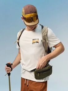 Men's Minimalist Mountain Element Print Short Sleeve T-Shirt - White - View 2