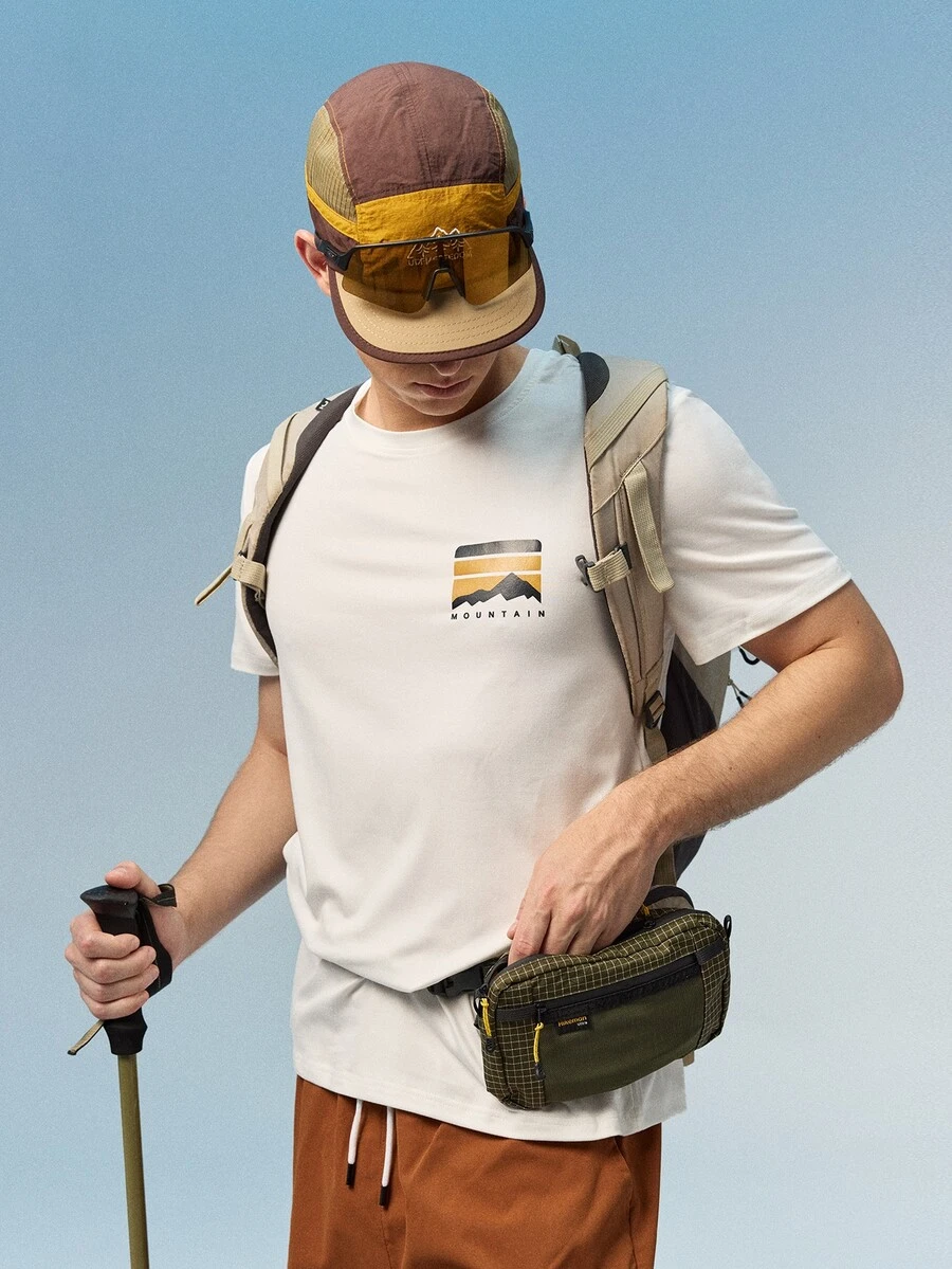 Men's Minimalist Mountain Element Print Short Sleeve T-Shirt