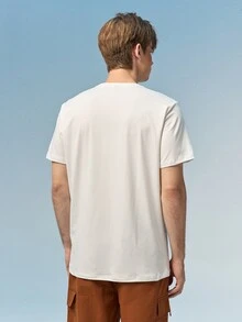 Men's Minimalist Mountain Element Print Short Sleeve T-Shirt - White - View 4