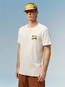 Men's Minimalist Mountain Element Print Short Sleeve T-Shirt - White - View 5