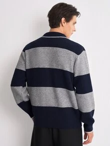 Marvello Homme 男士秋冬休閒拼色拼接開襟羊毛衫 節日度假風 秋冬街頭穿搭 冬季 - 彩色 - 查看 2