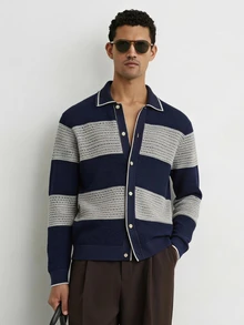 Marvello Homme 男士秋冬休閒拼色拼接開襟羊毛衫 節日度假風 秋冬街頭穿搭 冬季 - 彩色 - 查看 1